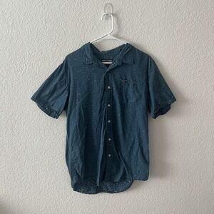 RVCA Button Up Shirt Mens Slim Fit Blue Speckled Short Sleeve Casual Skate Large